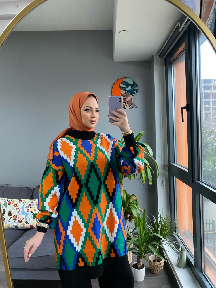 Batik balon kol triko ikili takım siyah