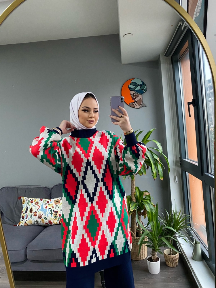 Batik balon kol triko ikili takım lacivert