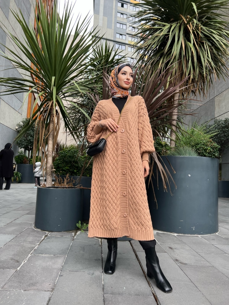 Burgu Örgü Hırka Camel