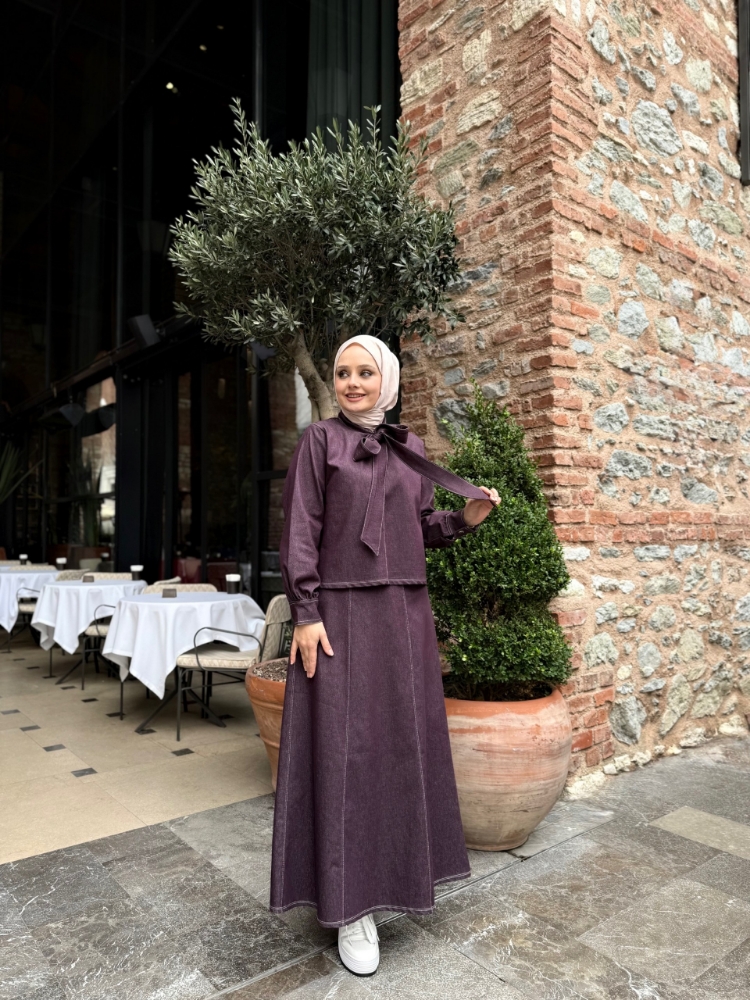 Resim 6518 Likralı Kot Etek Takım