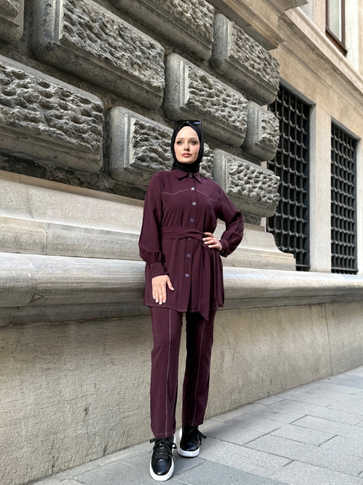 Resim 6510 Diagonal Belden Bağlamalı Pantolon Takım