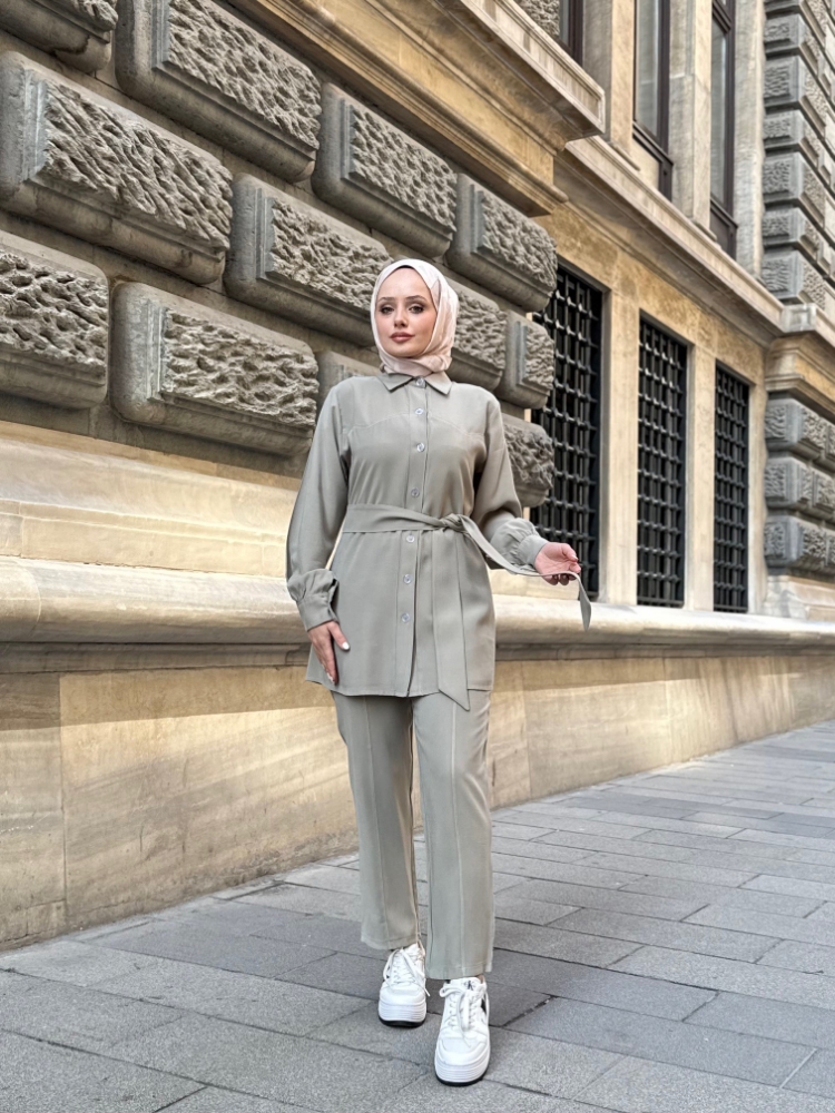 Resim 6510 Diagonal Belden Bağlamalı Pantolon Takım