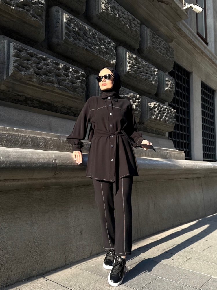 Resim 6510 Diagonal Belden Bağlamalı Pantolon Takım