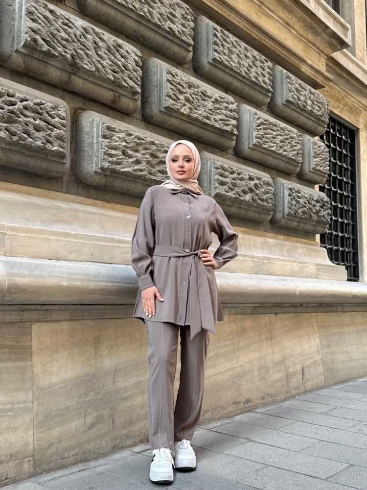 Resim 6510 Diagonal Belden Bağlamalı Pantolon Takım