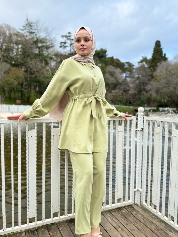 Resim 6516 Modal Belden Bağlamalı Pantolon Takım