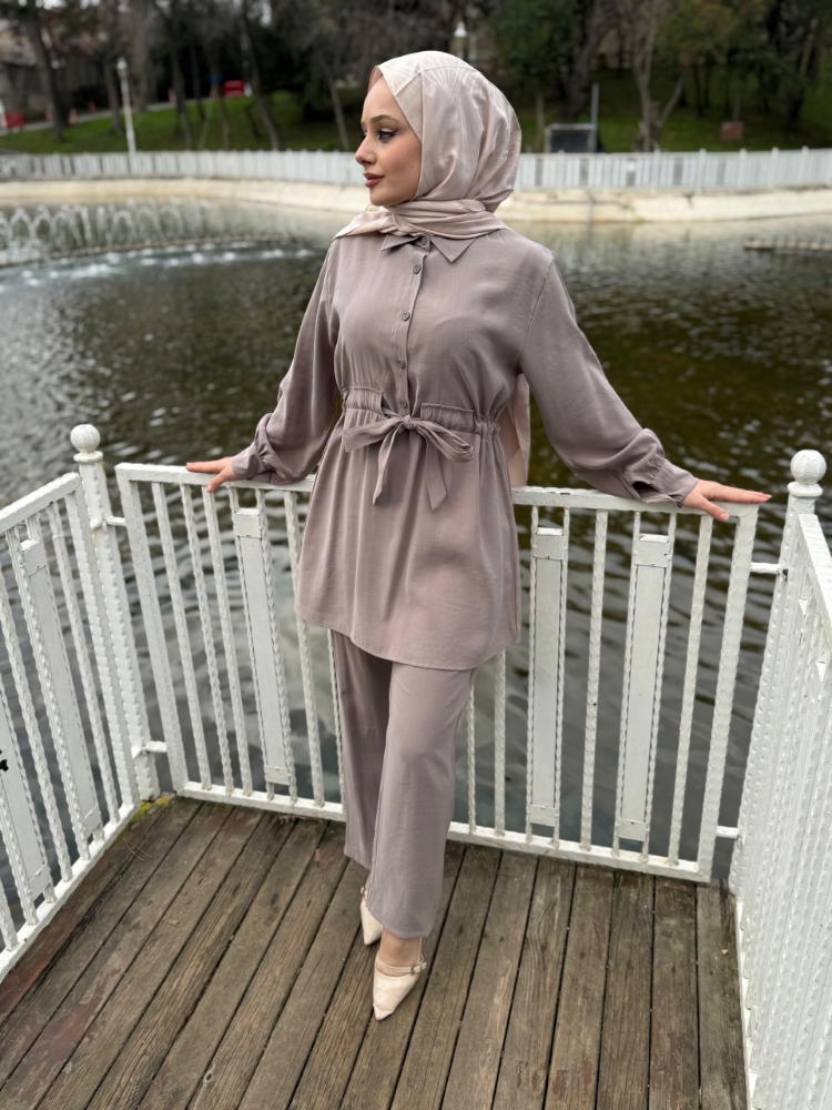 Resim 6516 Modal Belden Bağlamalı Pantolon Takım