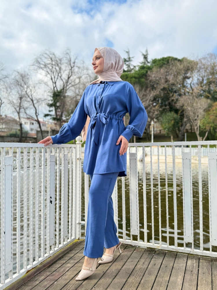 Resim 6516 Modal Belden Bağlamalı Pantolon Takım