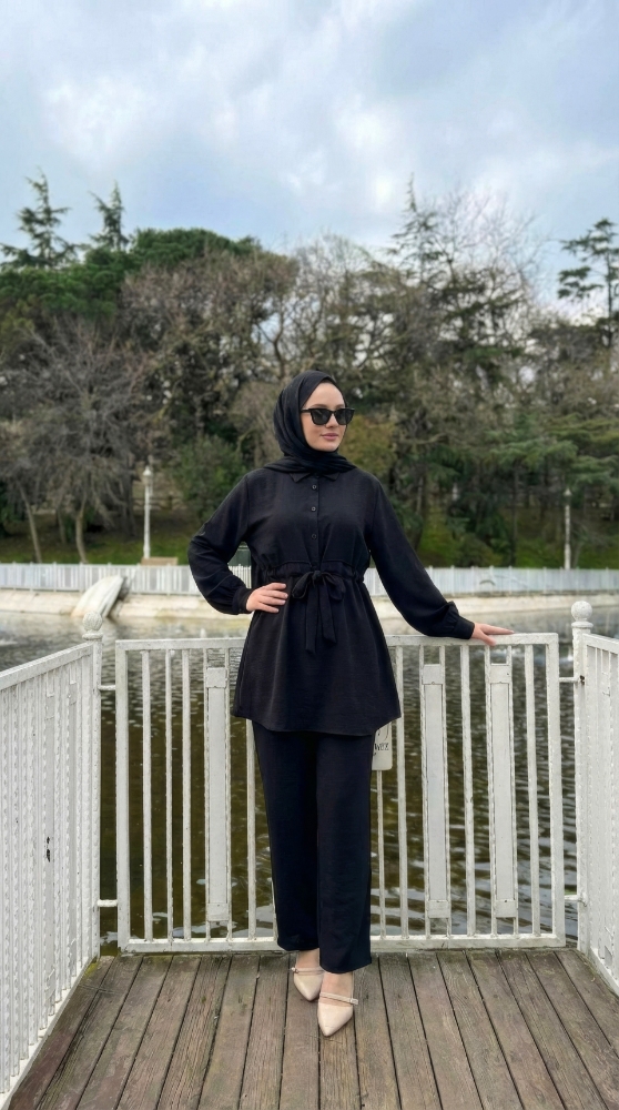 Resim 6516 Modal Belden Bağlamalı Pantolon Takım