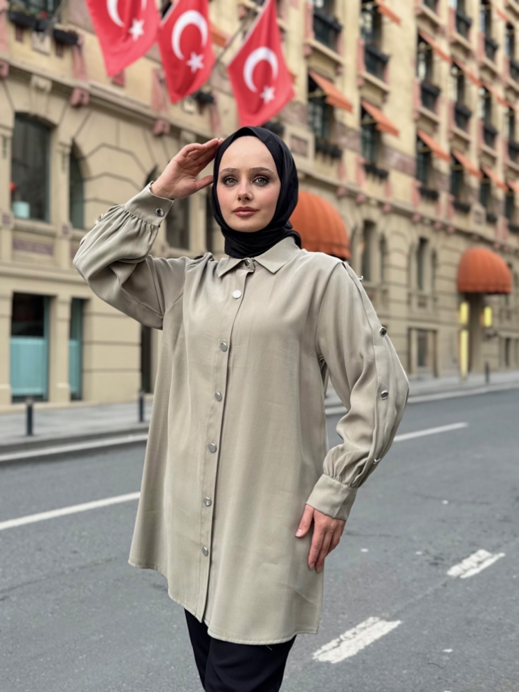 Resim 6508 Tensel Kolları Düğmeli Gömlek