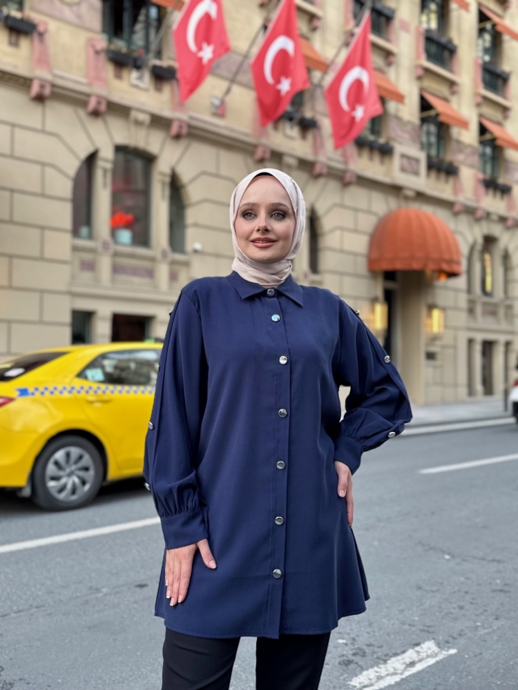 Resim 6508 Tensel Kolları Düğmeli Gömlek