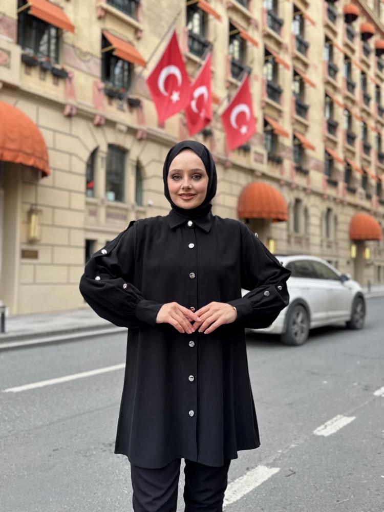 Resim 6508 Tensel Kolları Düğmeli Gömlek