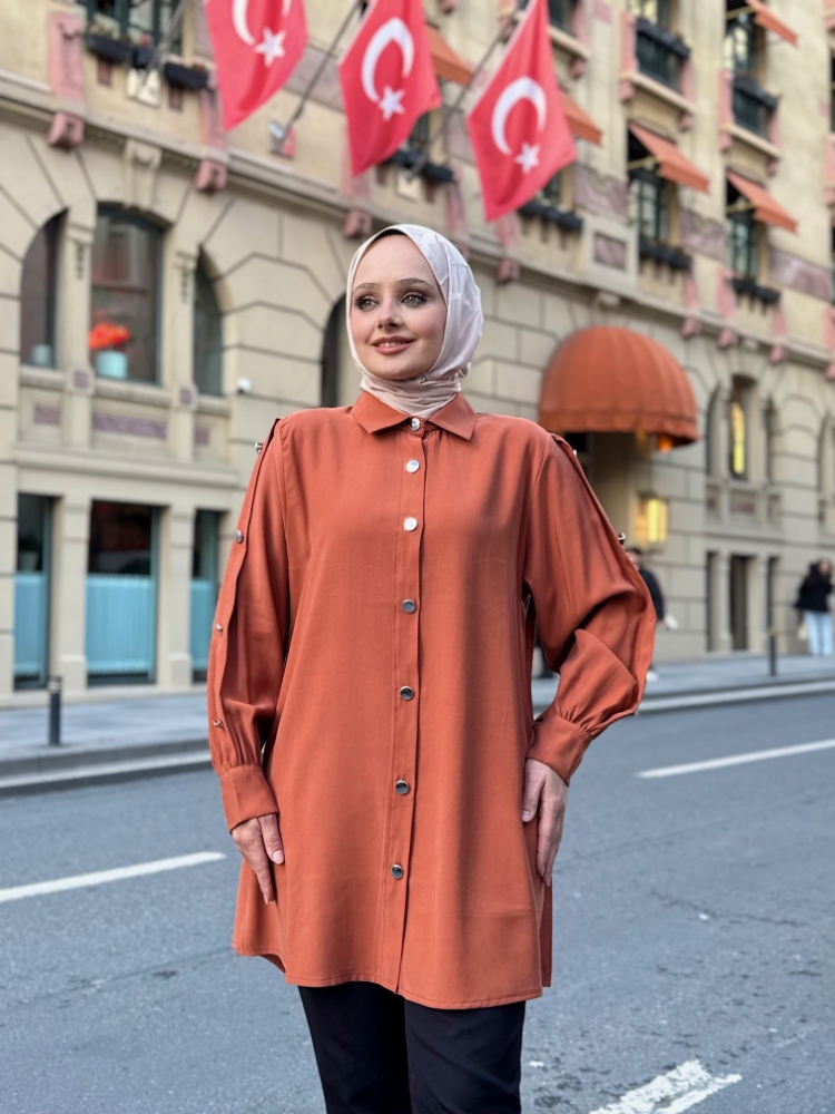 Resim 6508 Tensel Kolları Düğmeli Gömlek